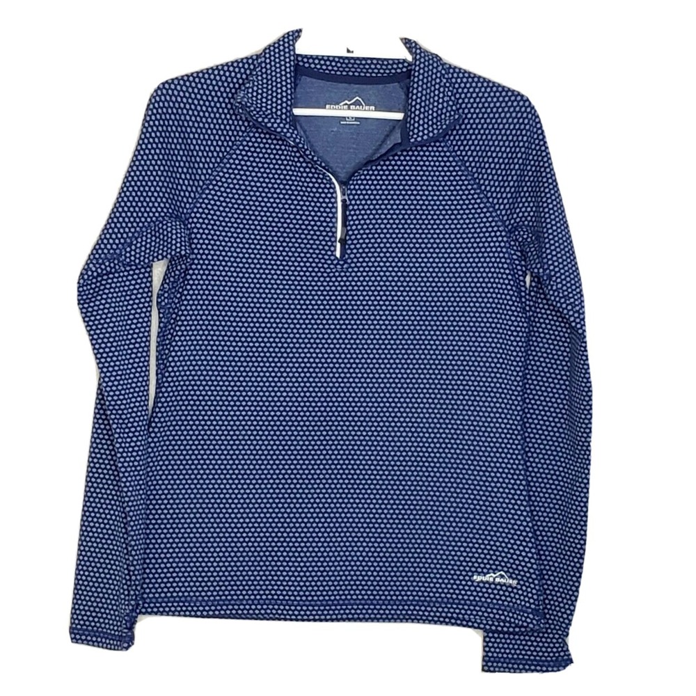 Eddie Bauer Women Top Large Long Sleeve Blue 1/4 Zip Collared ColdGear Fitted